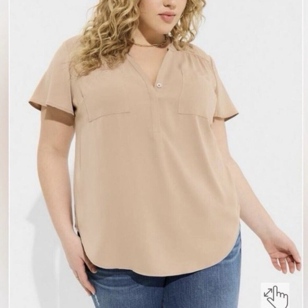 Torrid Harper Beige Studio Crepe‎ de ChineFlutter Short Sleeve Blouse Size 4X